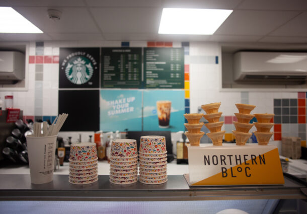 A photo of the countertop, showing the tubs and cones you can choose
