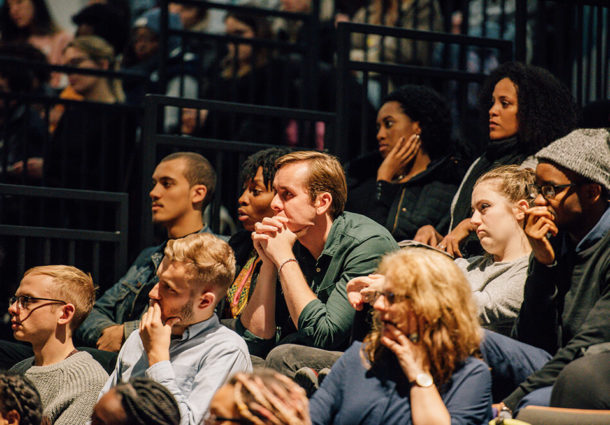 An audience listening in the Riley Smith Theatre