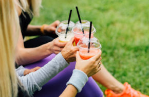 A group of friends drinking smoothies