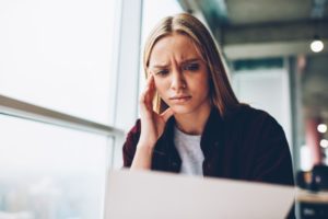 Female student looking worried