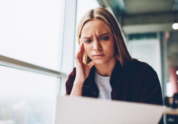 Female student looking worried