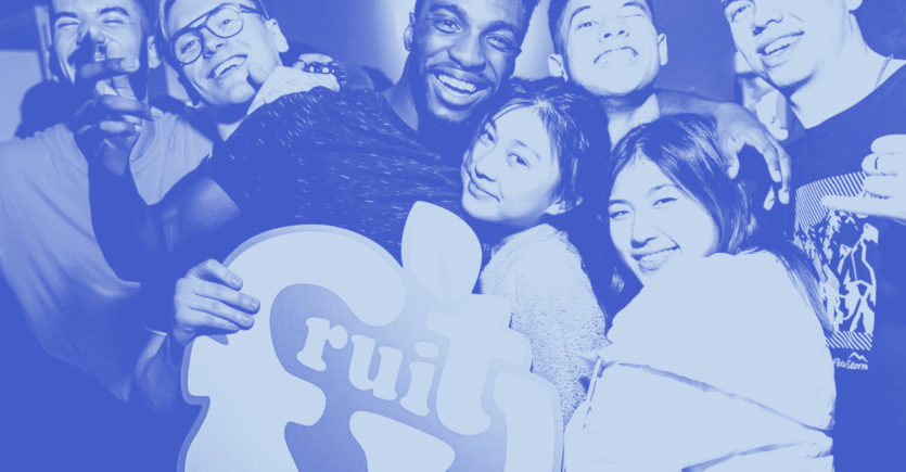 A group of people smiling at Fruity, LUU's greatest club night