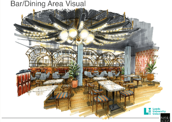 an illustration of the plans for terrace's bar and dining space